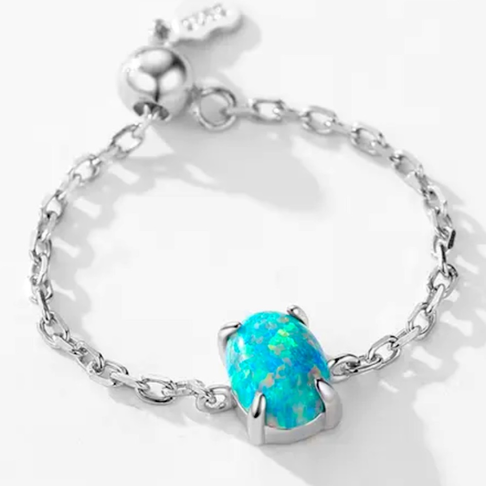 925 Sterling Silver Ring Blue Opal